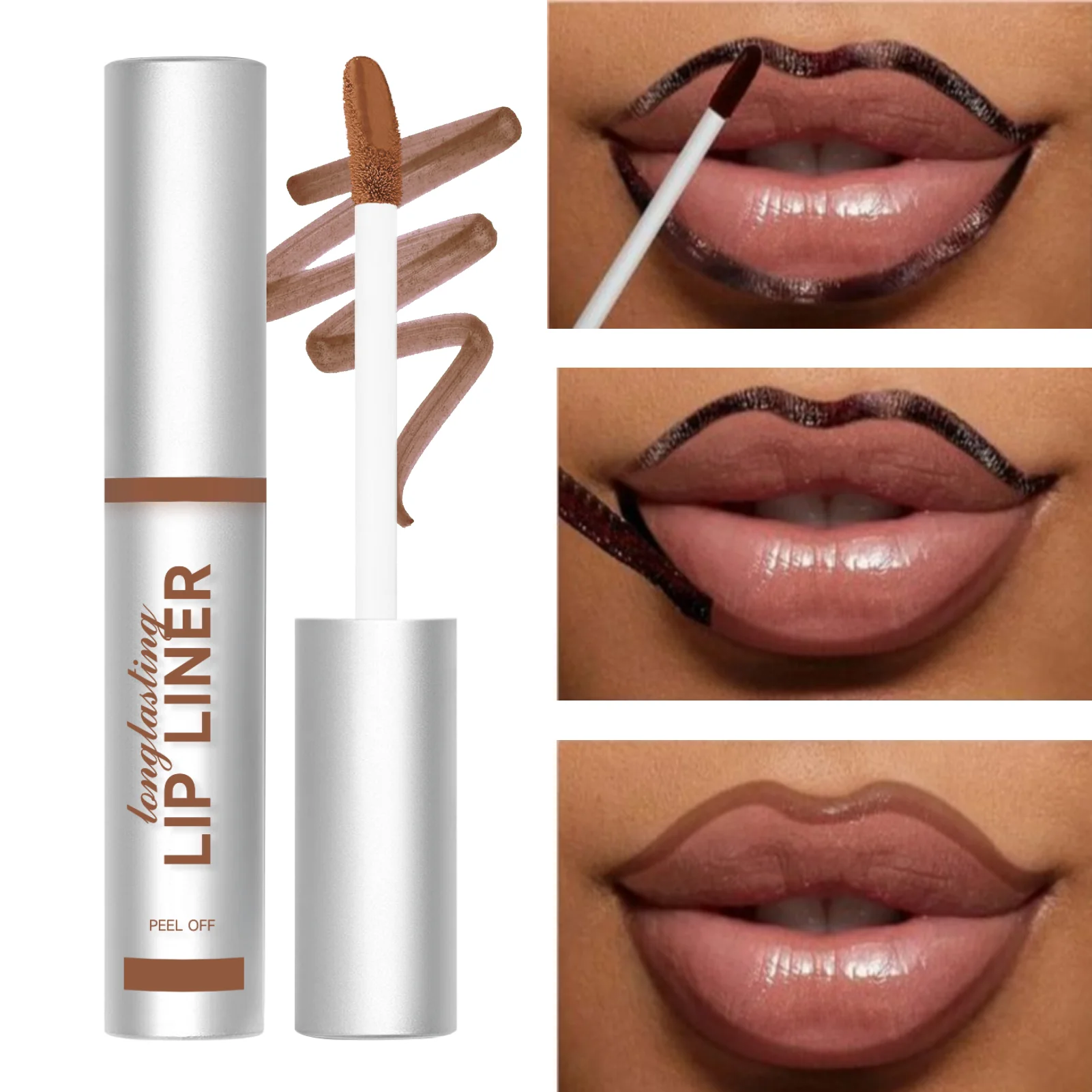 Waterproof brown peel-off lip liner gloss for custom, long-lasting matte lip definition and precise application.