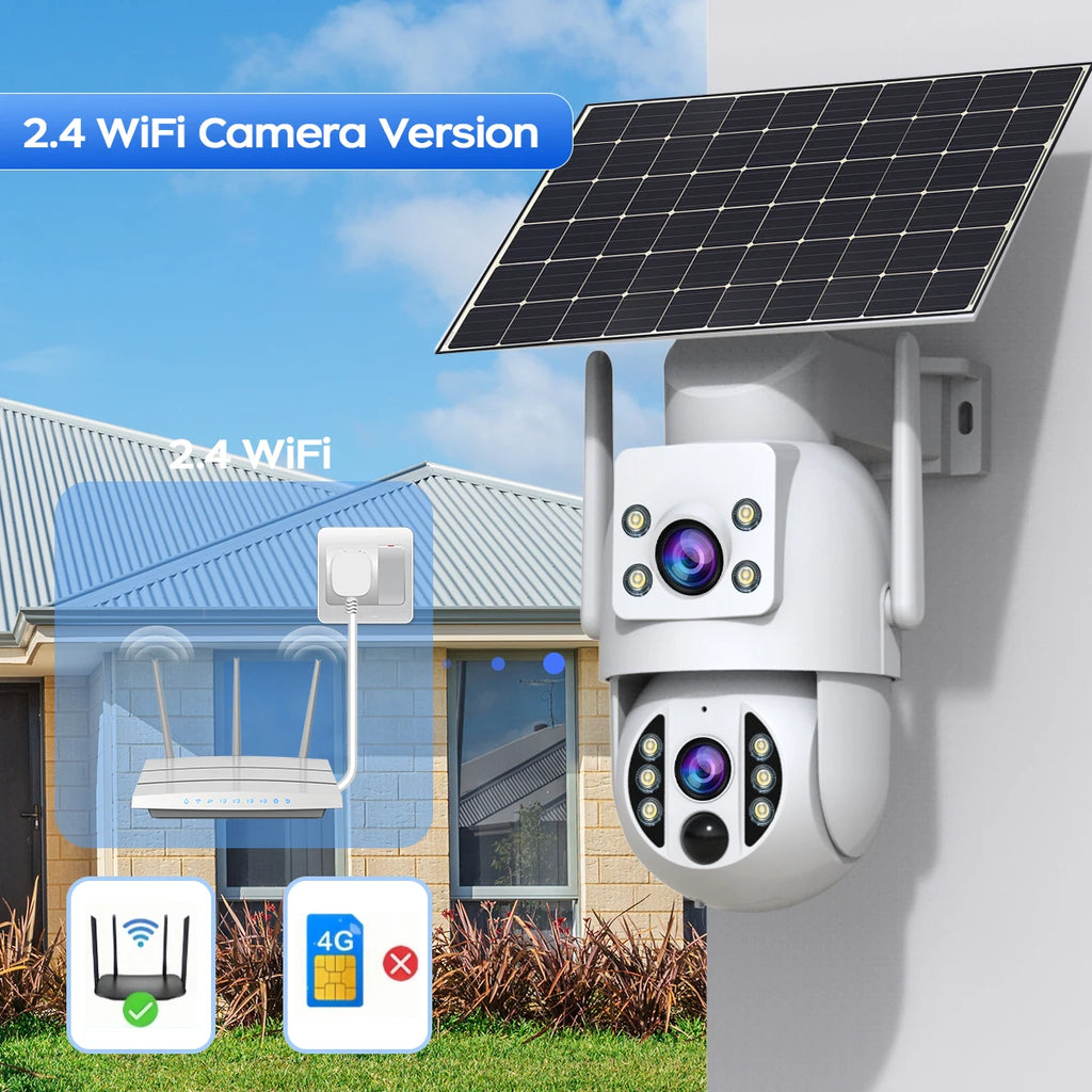 JOOAN 4K WiFi Solar Camera Dual Lens Outdoor Wireless AI Human PTZ IP Camera Built-in Battery Video Surveillance Camera
