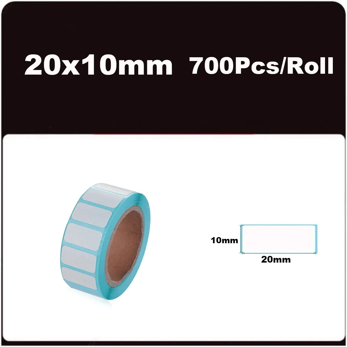 20x10mm blank white thermal labels roll, 700 pcs per roll, small rectangular label layout