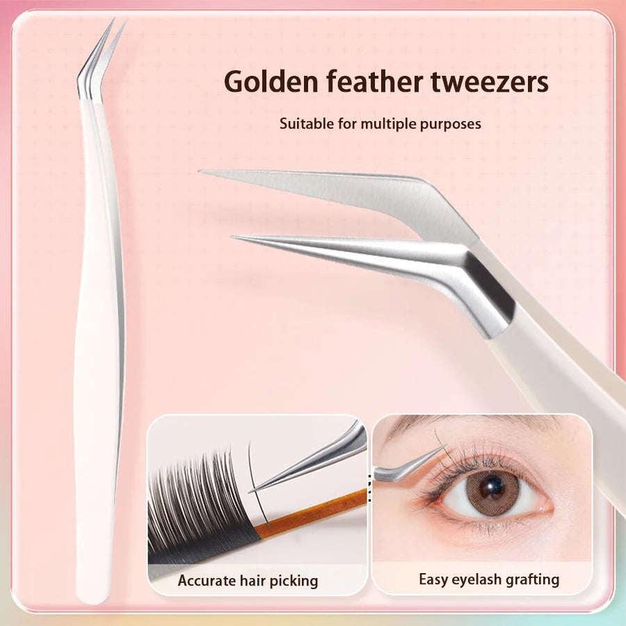 Eyelash Tweezers Precision Tool - Stainless Steel Crafting Tidesmit False Eyelashes Golden feather Tidesmit
