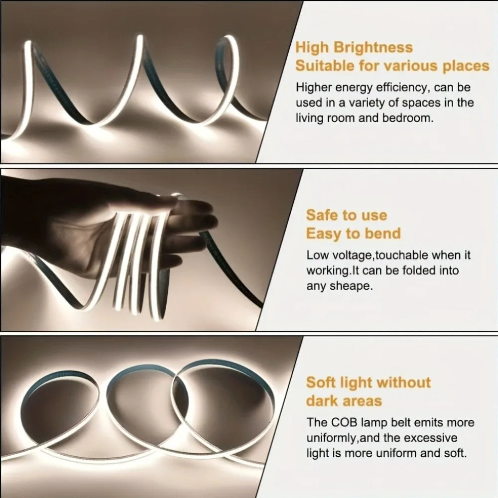 COB LED Strip Lights With Touch Dimmer 5V High Density Linear Lighting with Adhesive Tape DIY Lamp For Living Room Cabinet Decor