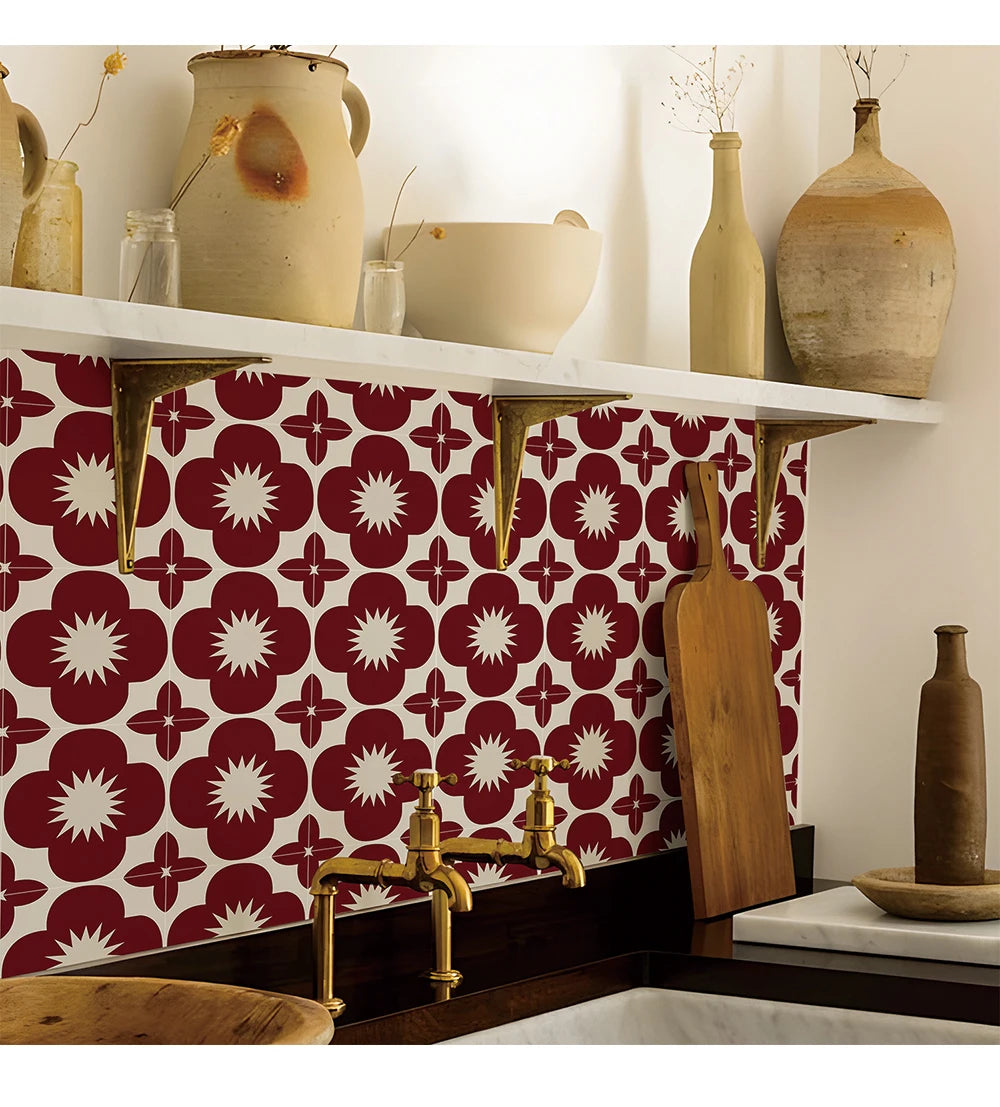 10Pcs Tile Stickers, Peel and Stick Self Adhesive Removable Moroccan Talavera Tiles Backsplash for Kitchen, Furniture Staircase