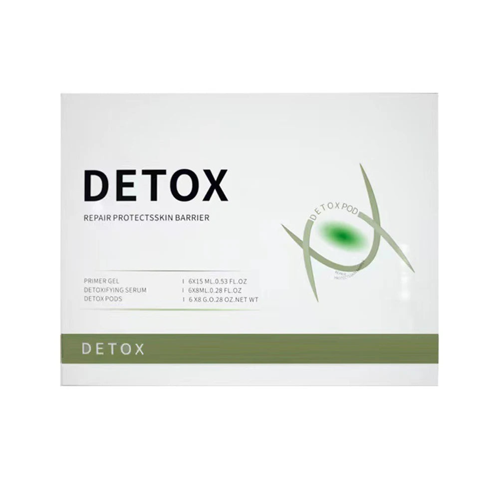 Detox facial kit for oxygen jet spa machine, includes serum, gel, and pods for skin rejuvenation and exfoliation.
