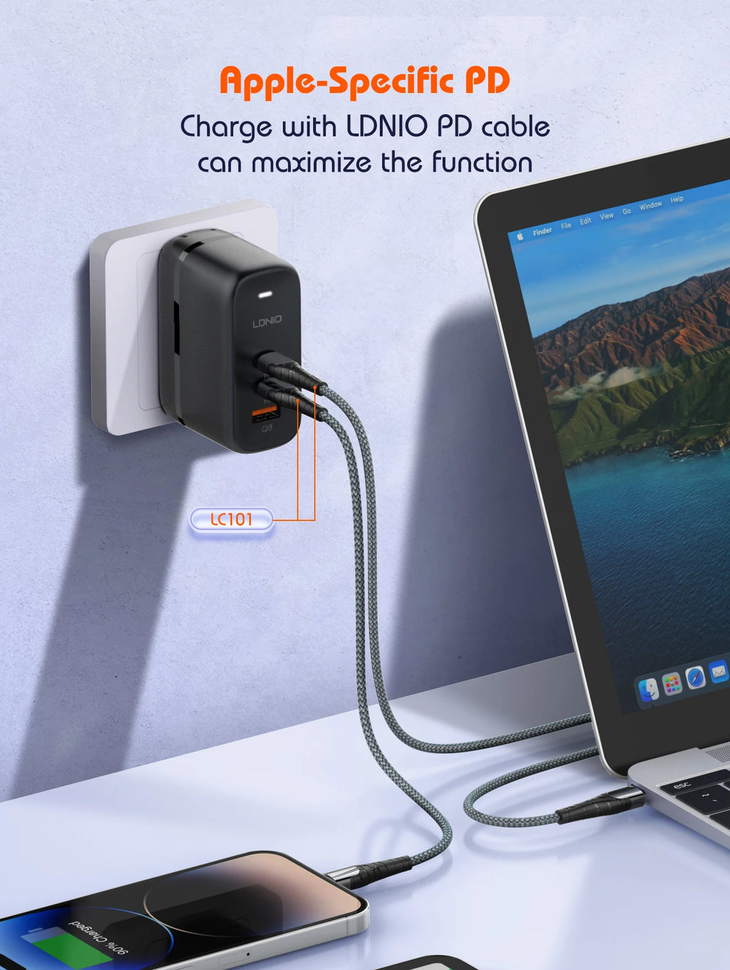 LDNIO 140W GaN international Travel Adapter USB C Charger Block 100W Port LED Display AU US UK EU Charging Station Wall Charger