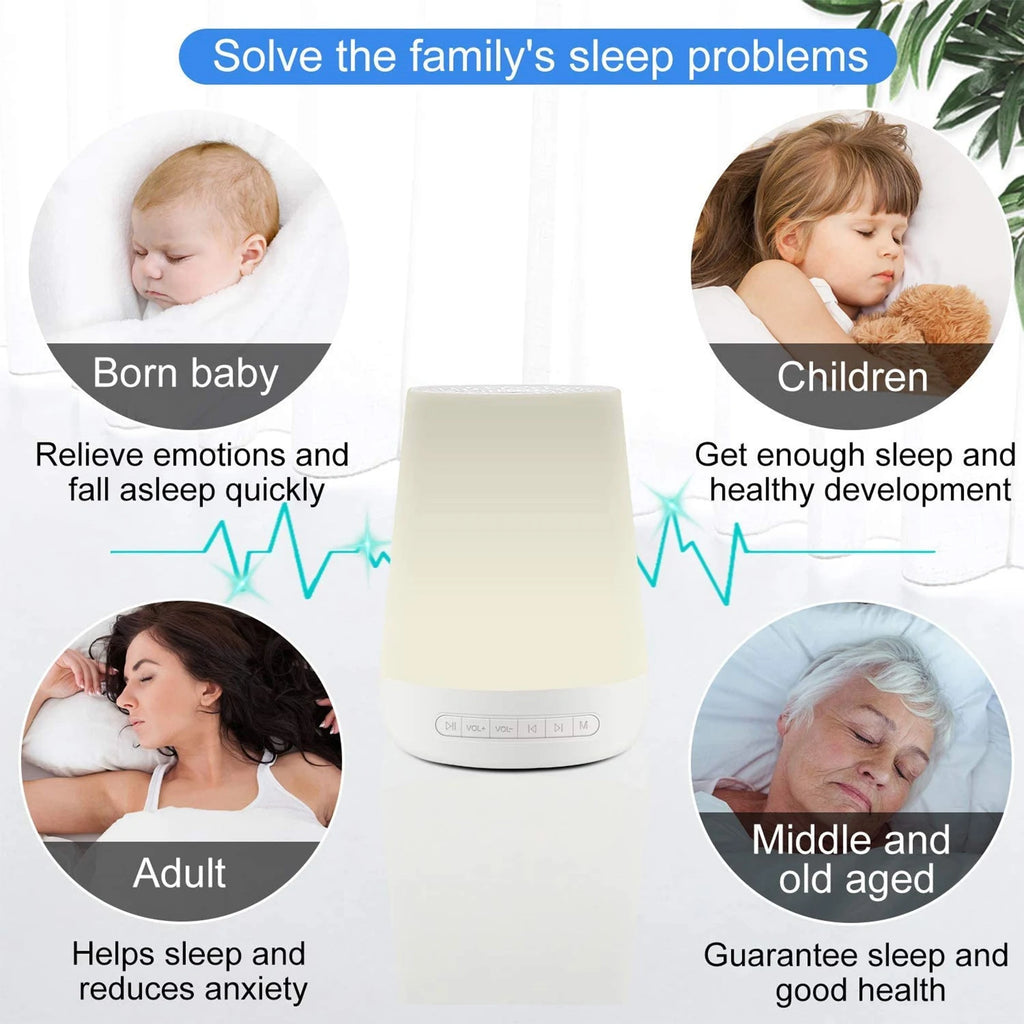 MBZ085 White Noise Machine Baby Sleep Sound Machine Colorful Night Lights 28 Soothing Sounds with 3.5mm Headphone Jack