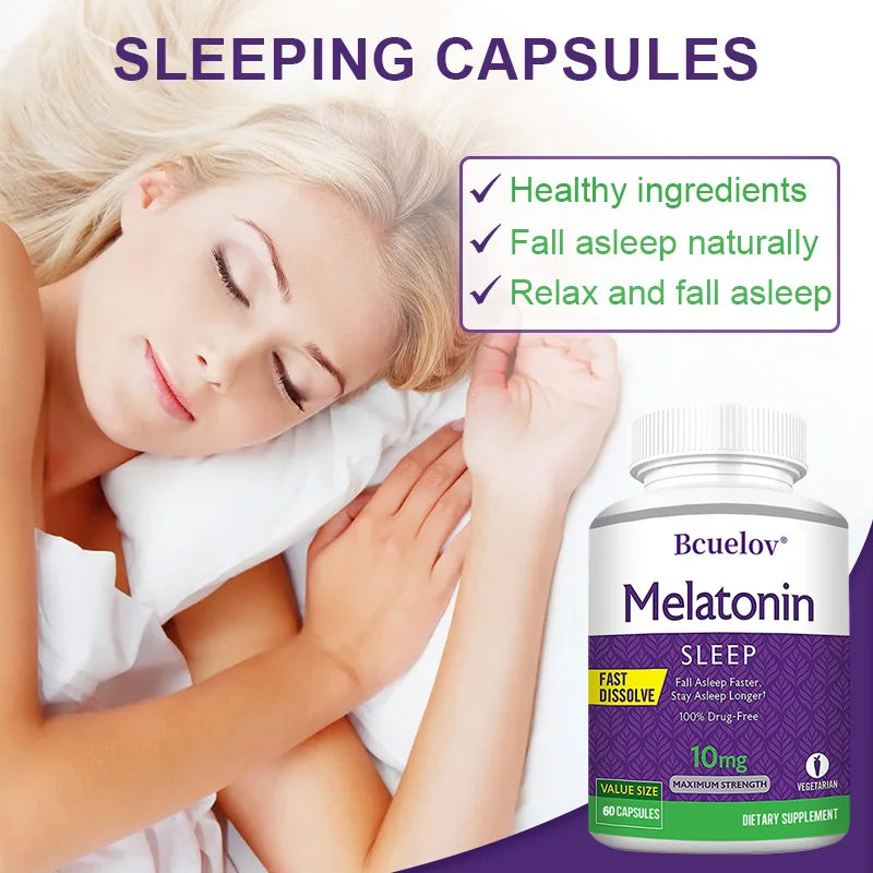 Melatonin 10mg Capsules - Relieves Insomnia, Promotes Sleep Quality, Prolongs Sleep Time, Relaxes The Mind, 120 Capsules