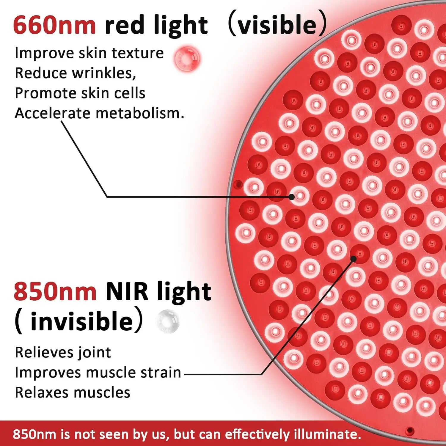 NEW Red Light Therapy Lamp LED Panel (Round)with Stand, 660 &850nm Near Infrared Light Combo,  for Pain Relief Body, Skin Beauty