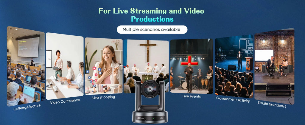 NDI/SDI 4K PTZ Camera 10X 20X Zoom Video Conference Live Streaming HDMI USB IP POE 1080P for Church NetMeeting Broadcast Youtube
