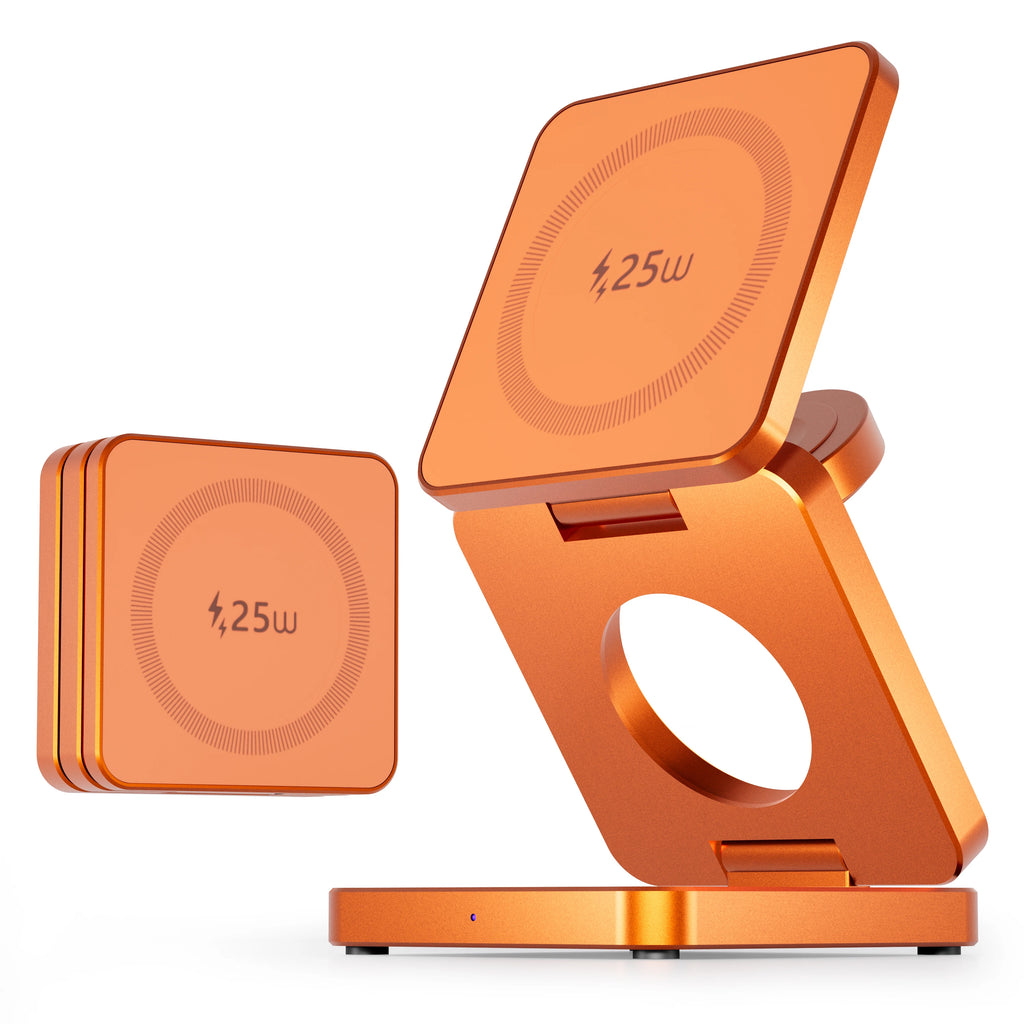 3-in-1 Magnetic Wireless Charger: 25W Qi2 Certified Foldable Stand qi2.2 25w Orange Tidesmit