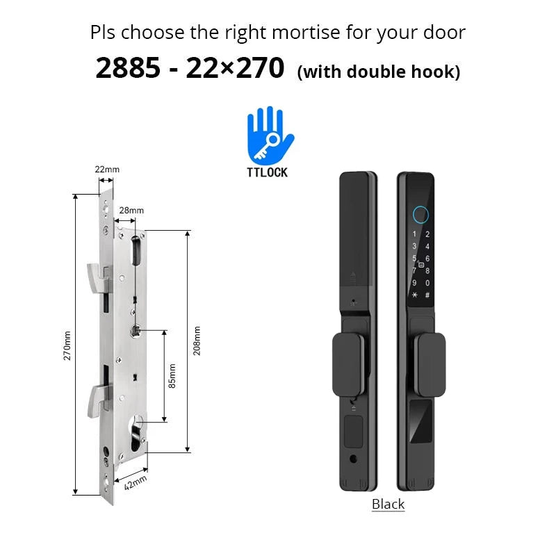 Slim 3.5cm Waterproof Aluminum Smart Door Lock with TTLock Bluetooth Fingerprint Password IC Card APP Control for Sliding Doors