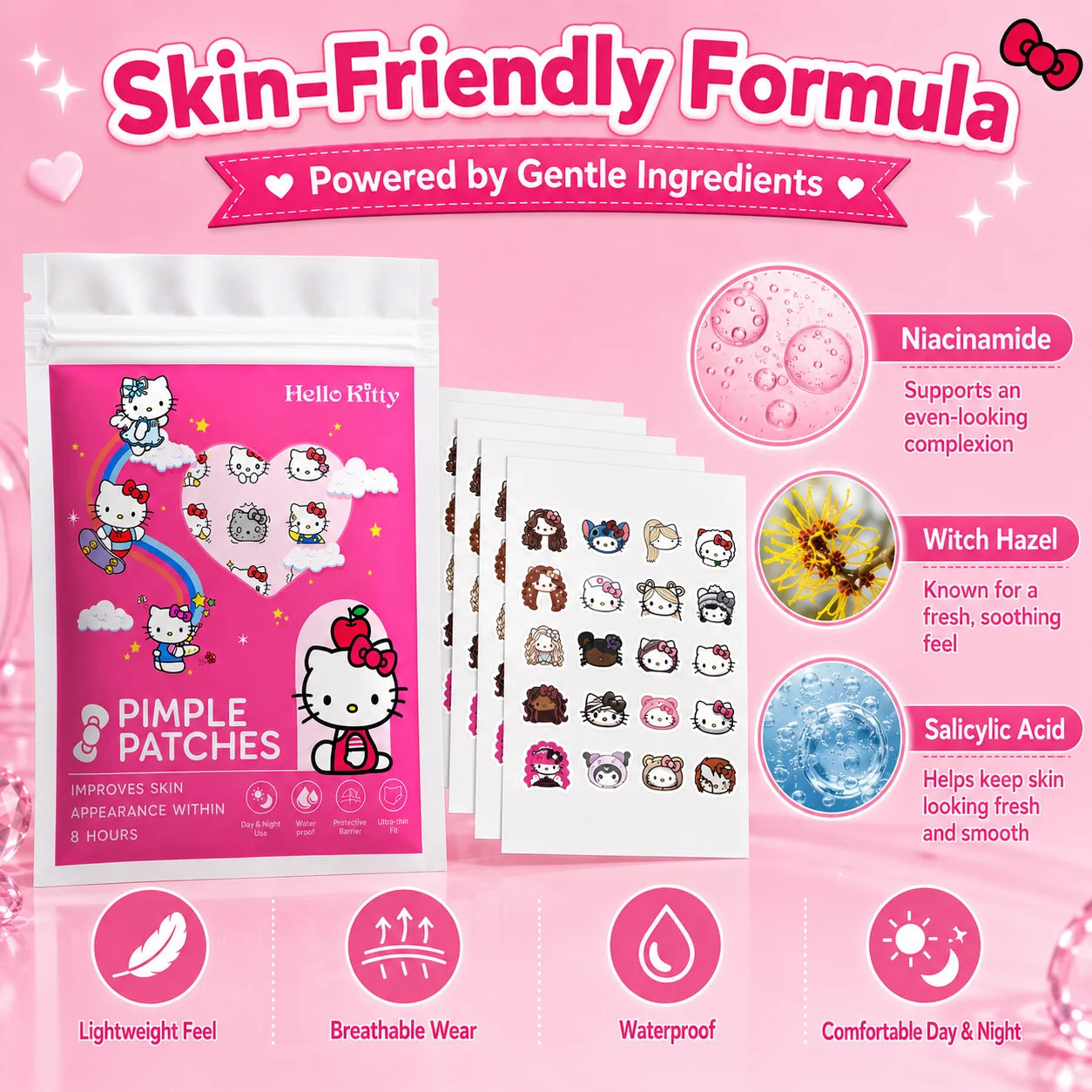 100PCS hello kitty Acne patches, facial acne patches, hydrogel acne removal patches, concealer