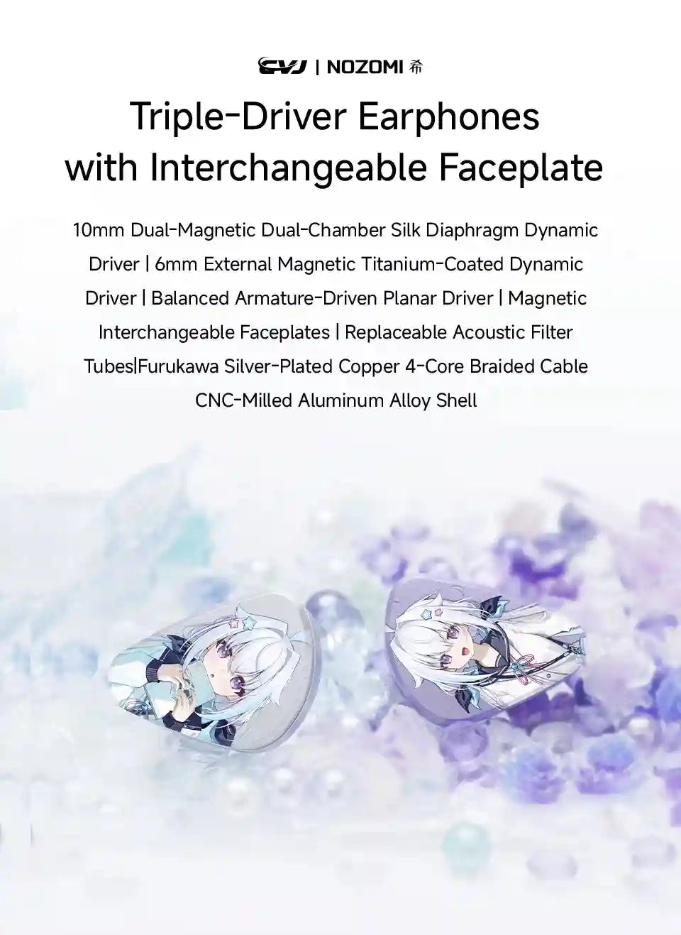 Planar In-Ear Monitors: NOZOMI 3-Unit Interchangeable Nozzle Earbuds Tidesmit
