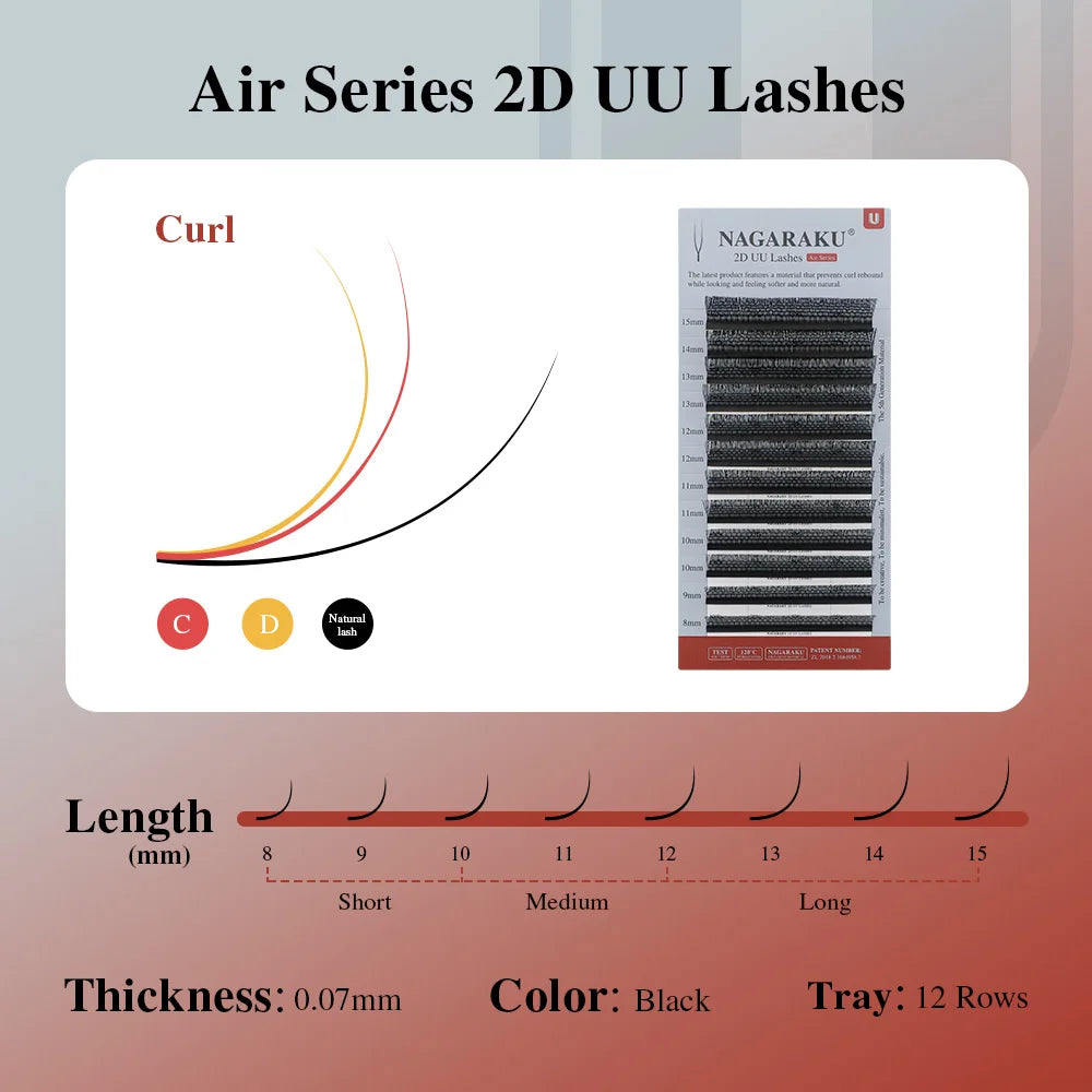 NAGARAKU U Shape YY Lashes Extensions Natural Soft 2D UU Lashes Premium Mink Brazilian Cilios False Eyelashes Tidesmit