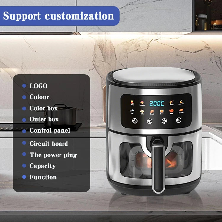 10L Smart Visual Air Fryer Electric Digital Deep Air Fryer Commercial Household Smart 10L Without Oil Air Fryer Oven