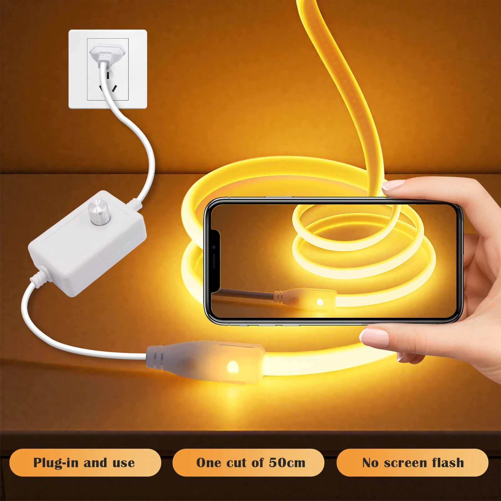 Dimmable 220V COB LED Light With Dimmer EU Power Kit Neon Strip 288Leds/M Waterproof Garden Room Home Bar Lighting Flexible Lamp
