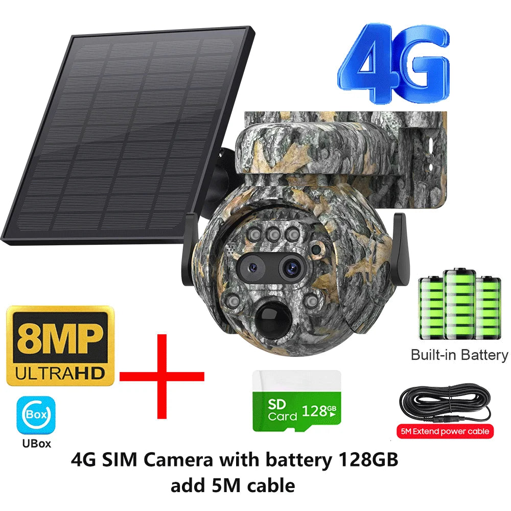 INQMEGA 8MP Solar Powered Camera 4K 4G / WIFI Solar Camera Solar Panel  Security PIR Human Detection Cam in Forest