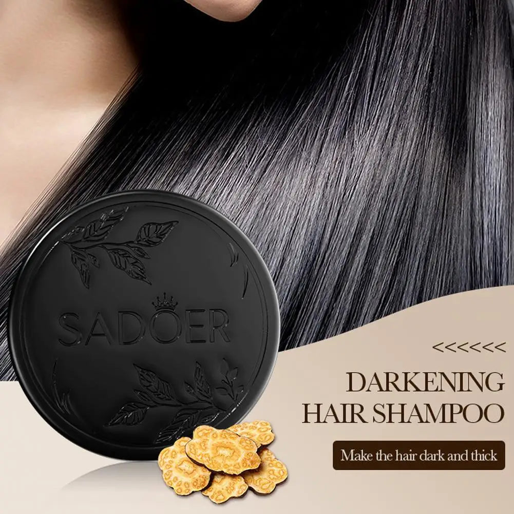 1/2PCS Black Soap Gray Hair Coverage Soap, Natural Polygonum Black Hair Shampoo Bar for Hair Darkening and Stronger, Refreshing
