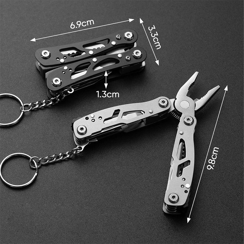 All-Steel Multi-Function Pliers Tool Foldable Pocket Keychain Knife Set with Bottle Opener Screwdriver for Outdoor Hiking