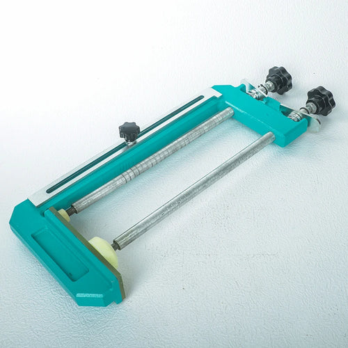 Green 30mm mitre stone clamp tool with two guide rods and black securing knobs