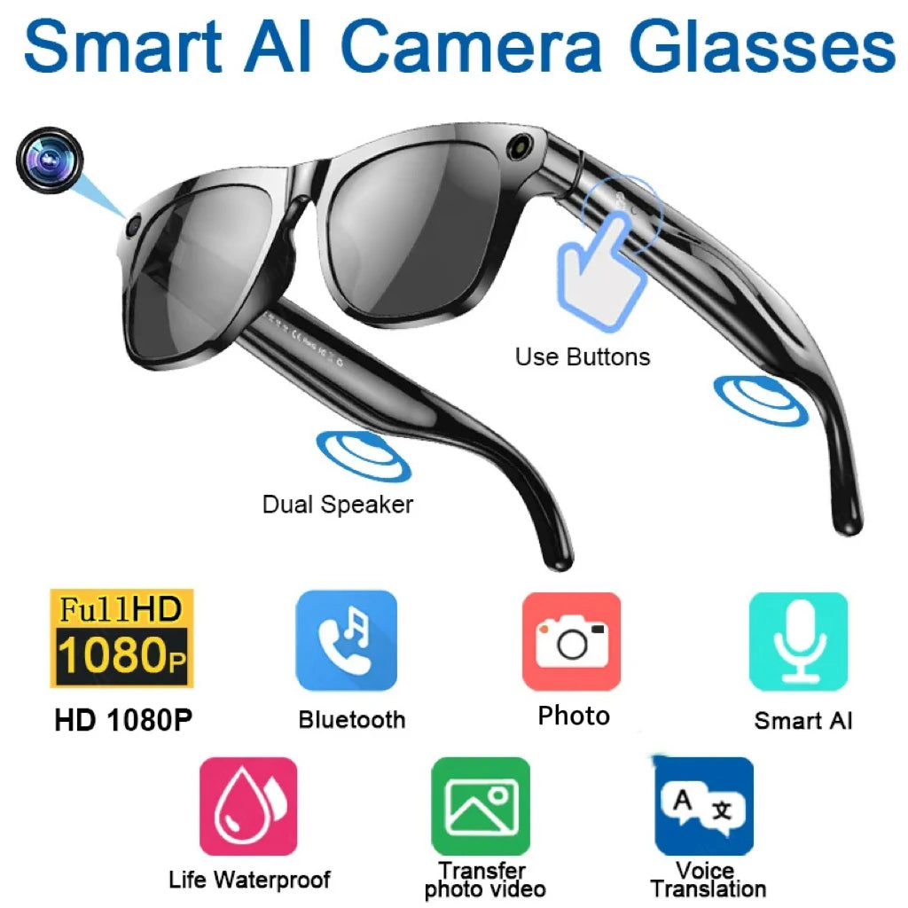 AI Smart Glasses with 4K Camera and Live Translation - Tidesmit Black Tidesmit
