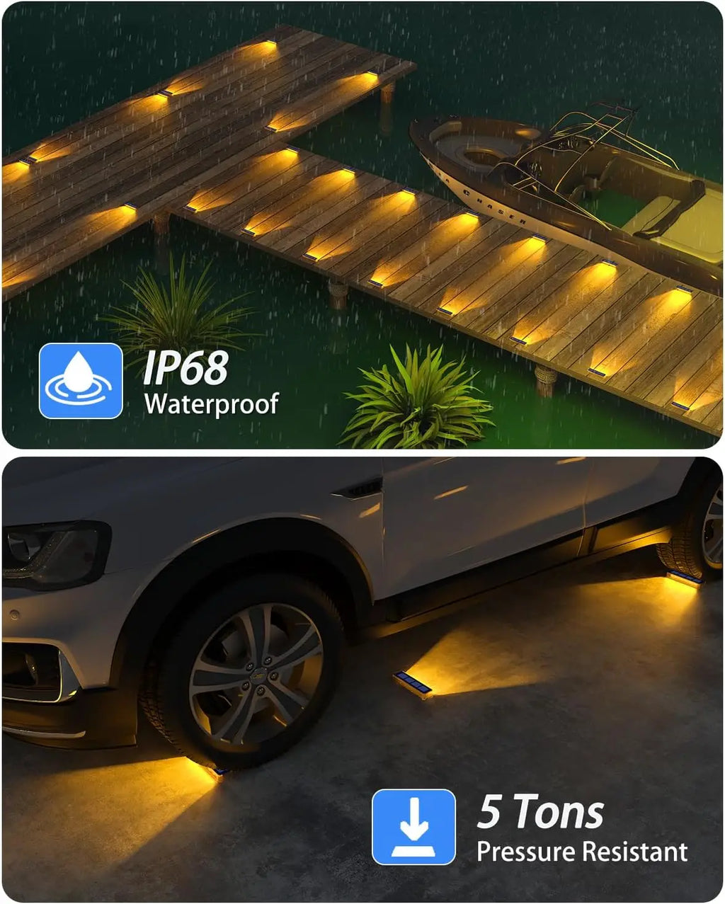 4 Pack Outdoor Solar LED Step Lights, IP68 Waterproof Auto On Off Solar Deck Stair Spot Lights, Solar Powered Landscape Lights for Walkway Patio Pathway Yard Garden