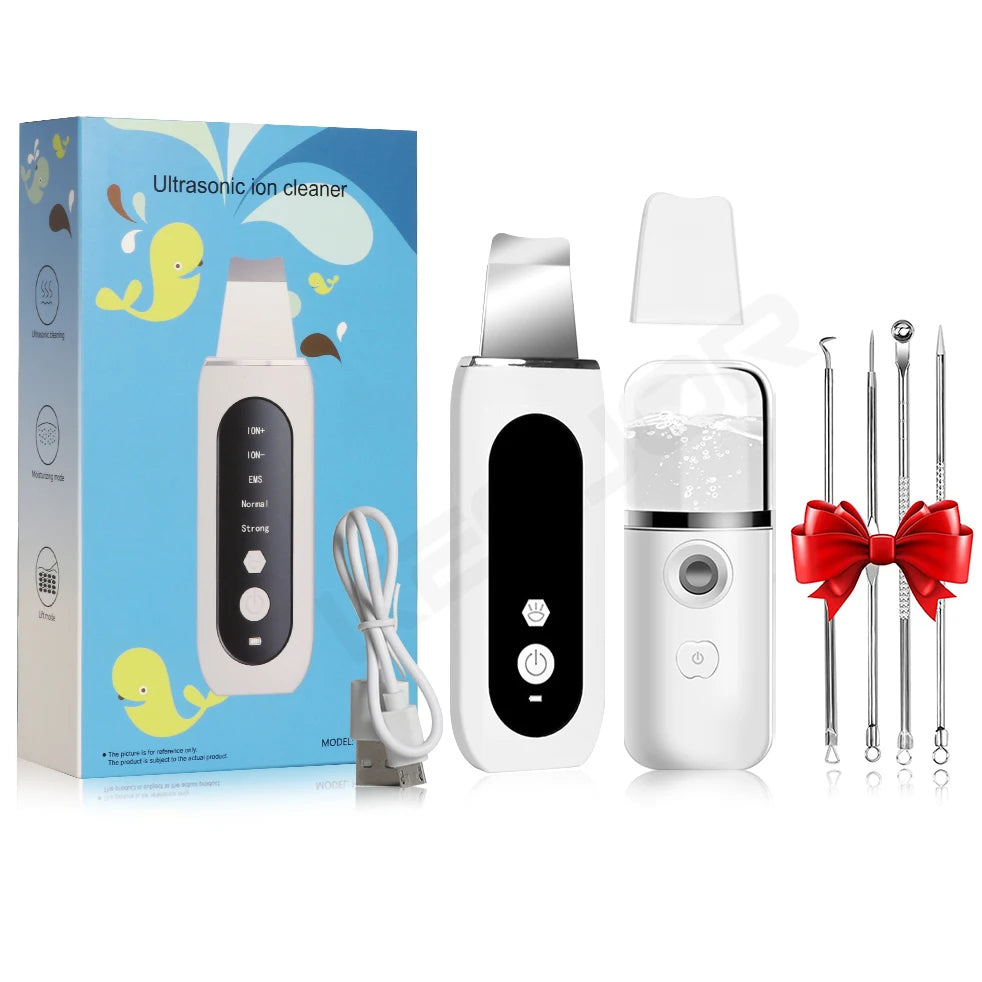 Ultrasonic Skin Scrubber – Professional Pore Cleansing Facial Tool Scrubs Treatments white kit add gift Tidesmit