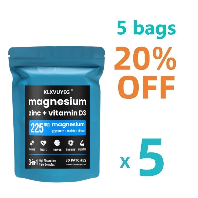  ﻿ Magnesium Zinc & Vitamin D3 Supplement - Magnesium Glycinate - Bone, Muscle & Heart Health, Immune Support - 30 Patches