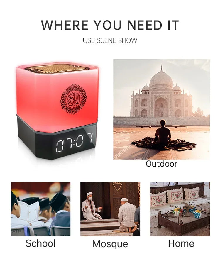 Quran Islam Arabic Muslim Azan Clock Koran Night Light Lamp Bright Portable Bluetooth Speaker Wireless Ramadan Arab Islamic Holy