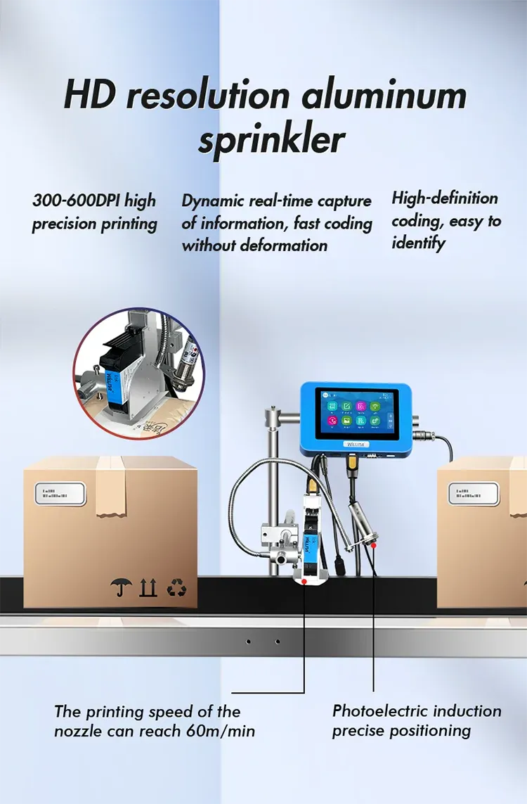 Industrial inkjet printer with HD resolution aluminum sprinkler and touchscreen control