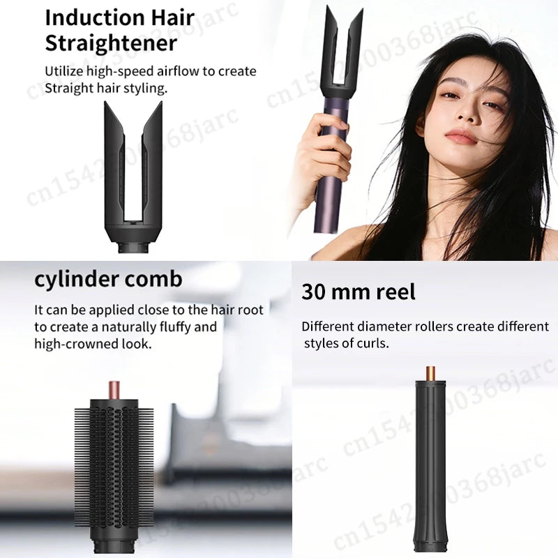 SenCiciMen purple 5-in-1 hair air styler with straightener, round brush, and 30mm curling barrel for professional styling.