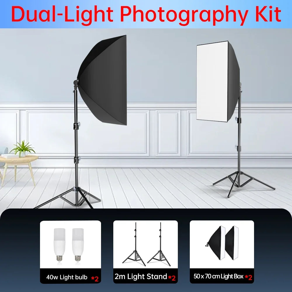 Dual-light photography kit with two panel lights on stands