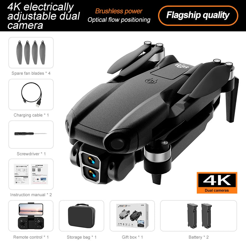 4K Camera Drone with Obstacle Avoidance - Brushless Motor Foldable Design 4K Cameras-2B-Black Tidesmit