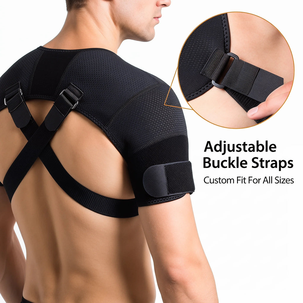 Double Shoulder Brace Adjustable Breathable Neoprene Compression Support Cross Strap for Men Women Sports Injury Pain Relief