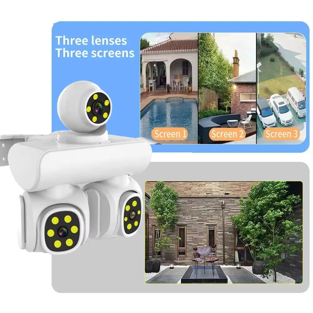 15MP Wireless Three Lens Three Screen Outdoor ICam365 APP PTZ IP Camera Surveillance Camera With Auto Tracking