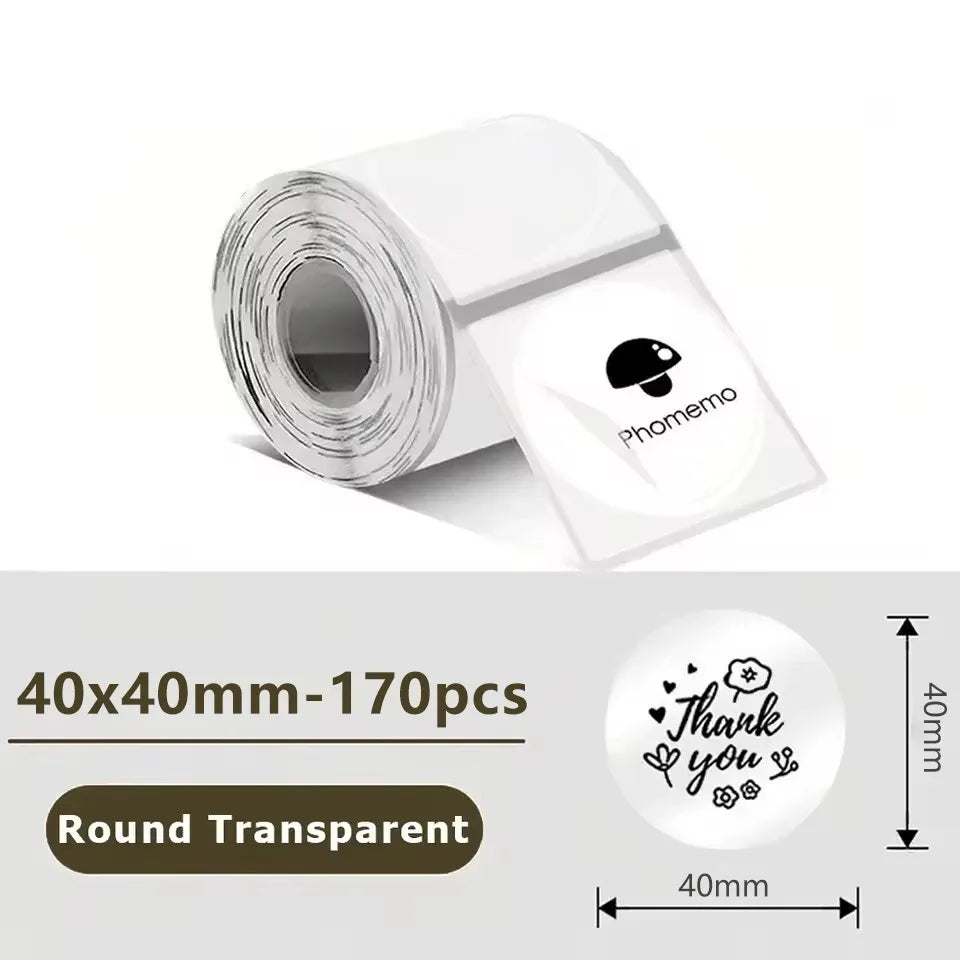Transparent label paper roll, round 40x40mm, self-adhesive waterproof