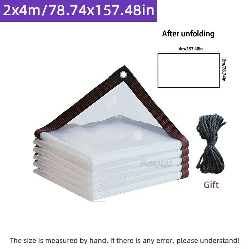 Transparent rainproof shading cloth, folded, brown hem with grommets, 2x4m
