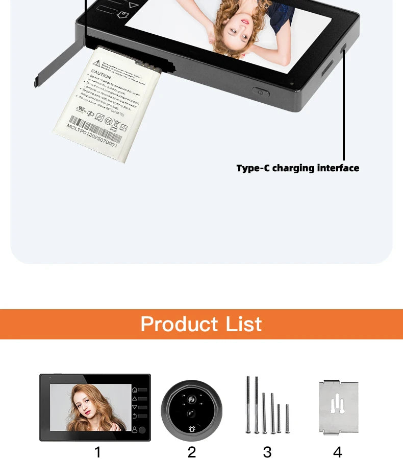 4.3 Inch HD Display Visual Peephole Video Doorbell 145 Degree Angel 1 Megapixel Camera PIR Motion Detection Night Vision Cat Eye