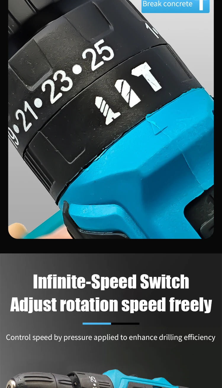 25Nm Cordless Drill, Electric Power Drill for Makita 18V, 3/8” Keyless Chuck, 2 Variable Speed, 25+3 Torque Positions for Precise DIY & Assembly