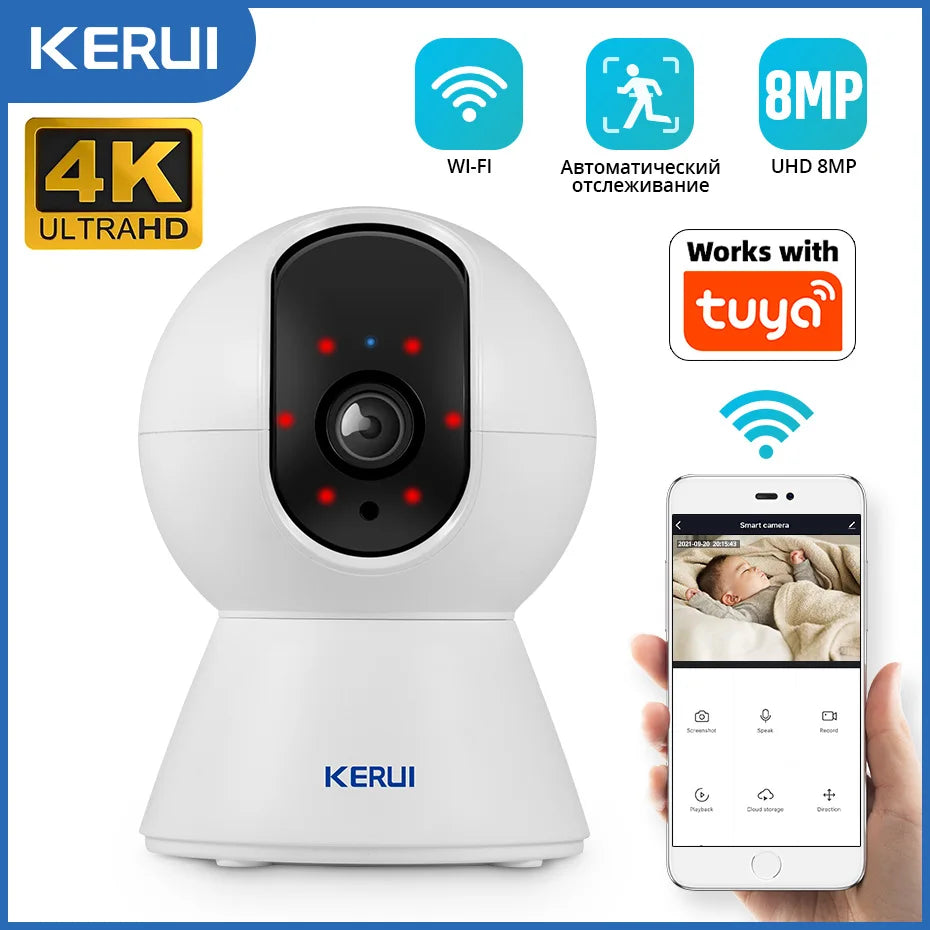 KERUI Onvif  4K 5MP 8MP WiFi IP Camera Indoor Wireless Home Security CCTV Surveillance Camera With Tuya Smart Auto Tracking