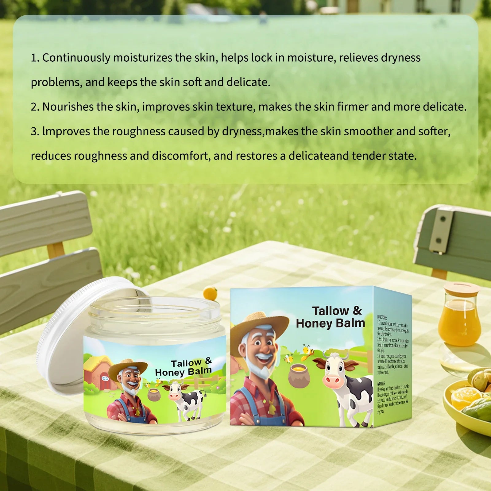 Tallow & Honey Balm 60g, Face and Body Moisturizer, Natural Skin Nourishing Cream to Improve Texture for Soft Firm Skin