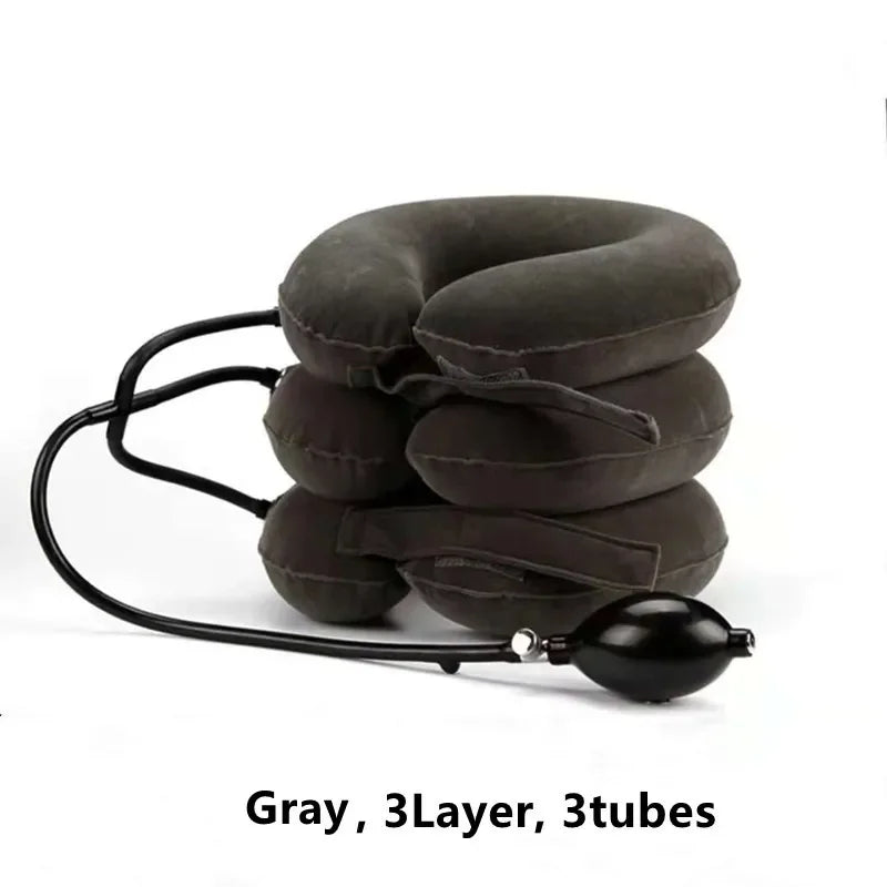 Inflatable Neck Traction Device | Adjustable Cervical Support Pillow Fascia Gun Gray 3 Layer 3 tubes Tidesmit