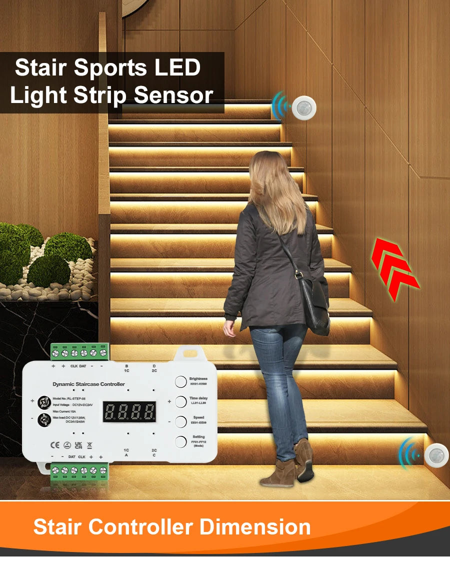 MALIIGAZA 1-40 Steps Motion Sensor LED Stair Light 24V COB LED Strip Stair Lighting Kit With Transformer For Indoor Stairway