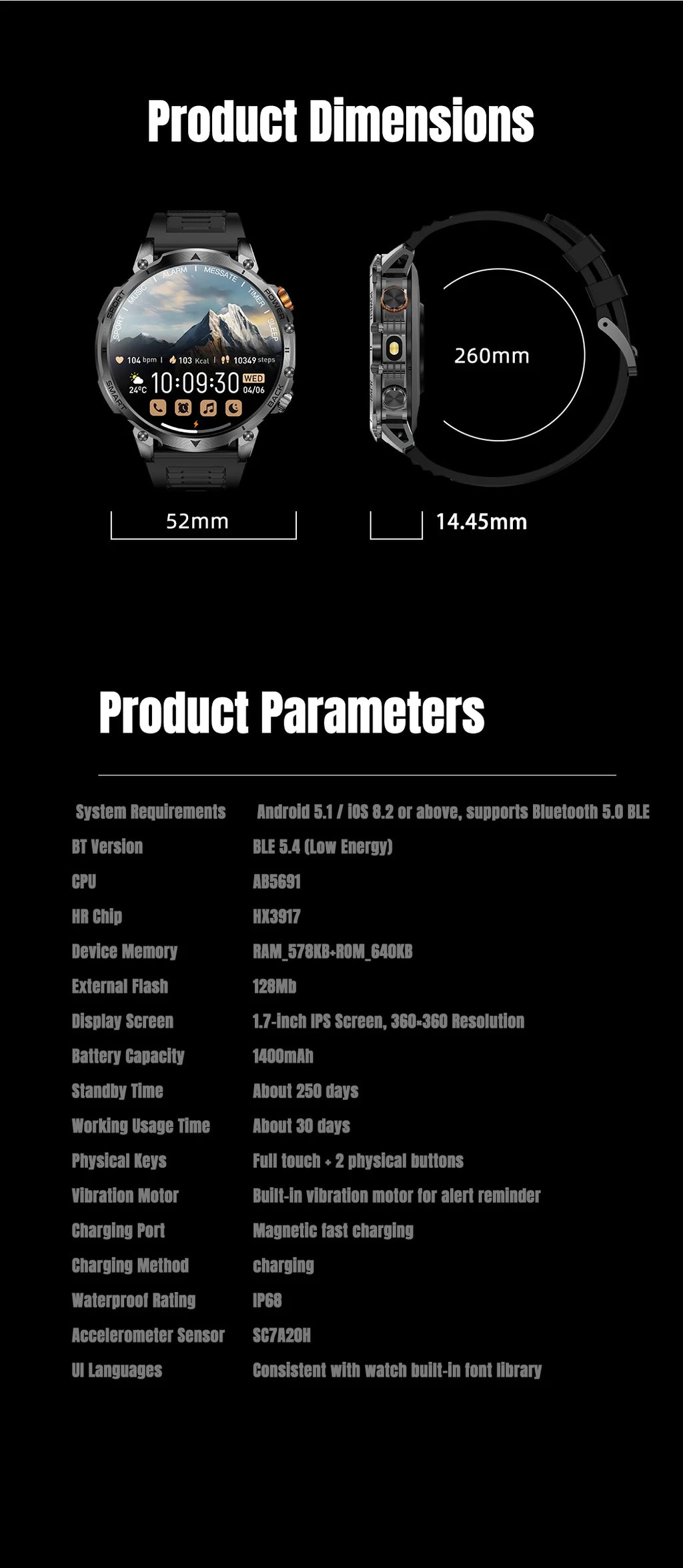 New outdoor GPS path 1.46"100+sport Bluetooth calling Smart Watch IP68 Waterproof Sports Run tracker Outdoors Compass Smartwatch