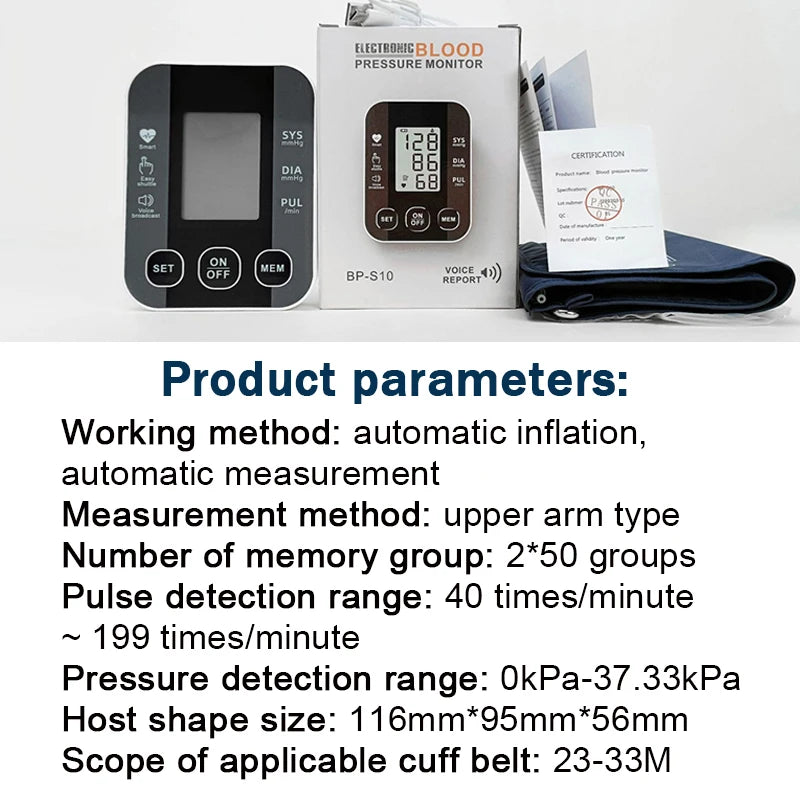 Voice BP Sphygmomanometer Heart Rate Pulse Tonometer Russian / Arabic / Spanish / Portuguese Voice Arm Blood Pressure Monitor