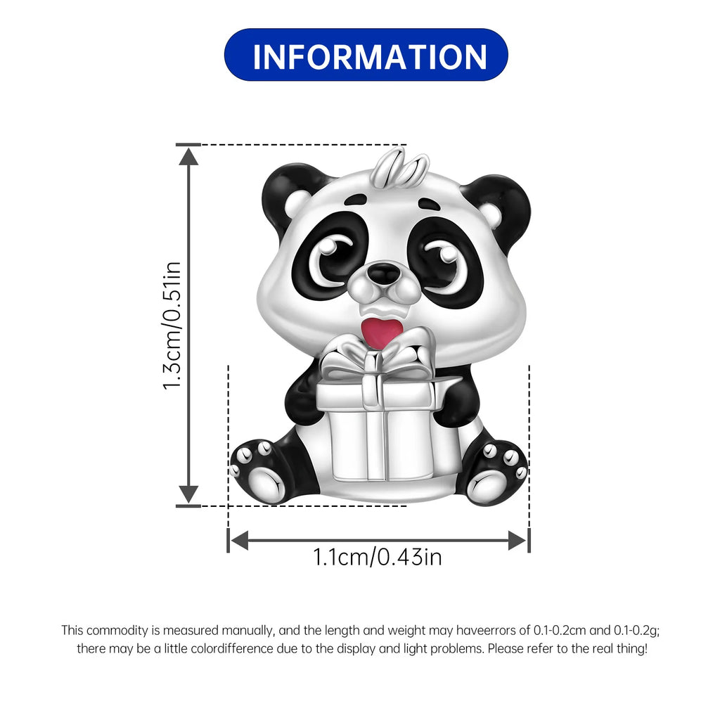 Cute 925 sterling silver panda charm bead with gift for charm bracelets. High-quality DIY jewelry gift for animal lovers.