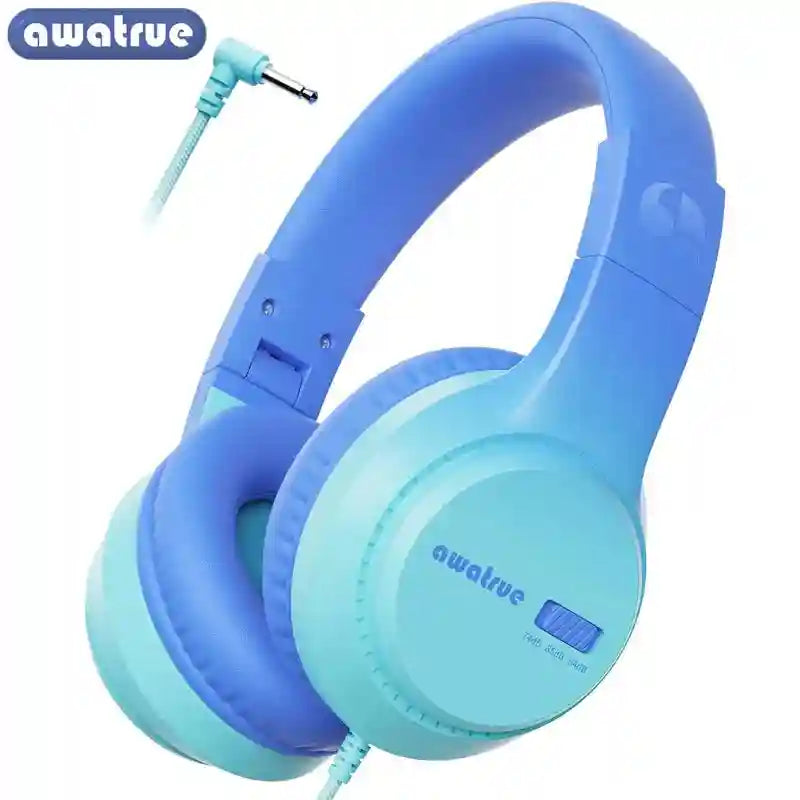 Kids Wired Headphones - Stereo Sound & Durable 3.5mm Plug Blue Tidesmit