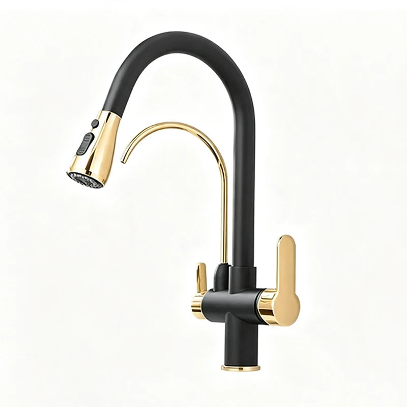 Kitchen Faucet Pull Down Sprayer Dual Handle Stainless Steel Kitchen Tap with Drinking Water Outlet for Water Filter