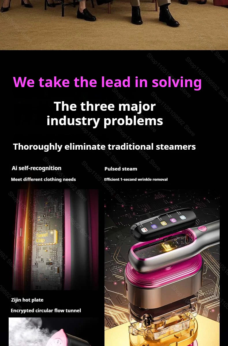 Tidesmit portable fabric press machine and handheld vertical garment steamer showing steam nozzle and water tank detail
