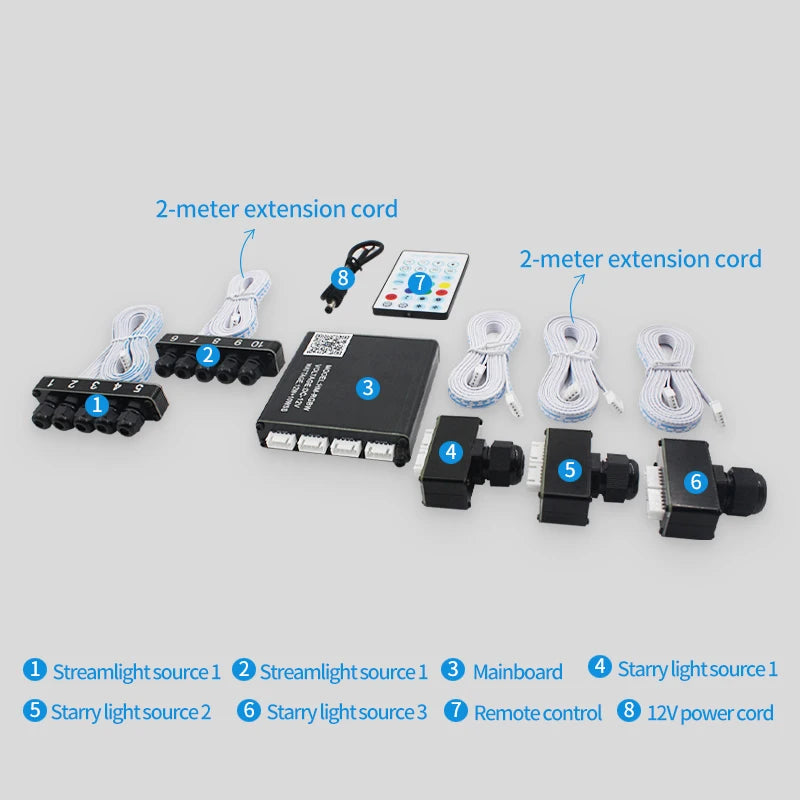 12V Car Starry Sky Ceiling Fiber Optic Splitter Meteor App Bluetooth Colorful Flashing Ceiling Modification Light Source Sunroof Car Atmosphere Starry Sky Light