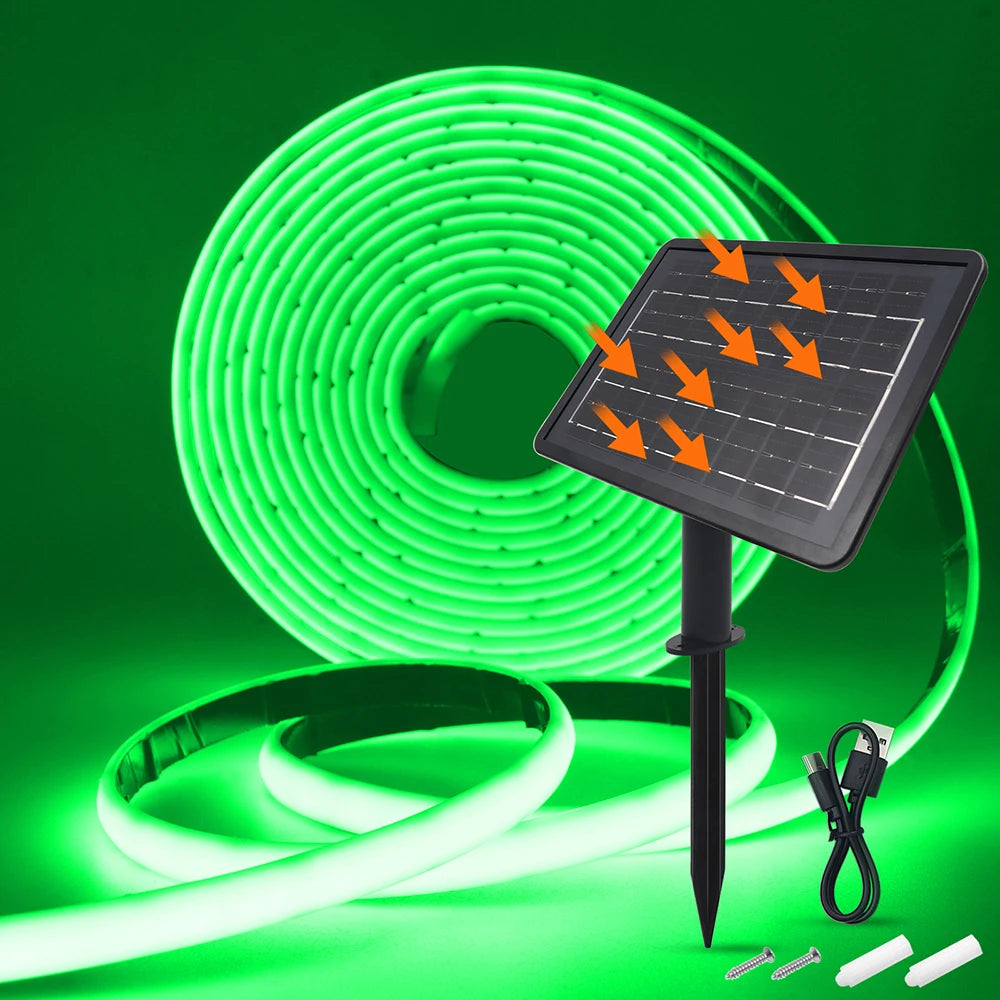Solar Neon Light Strip 24V COB Waterproof IP68 Red Green Blue Warm Natural White 320LEDs/m Flexible High Density Linear Lighting